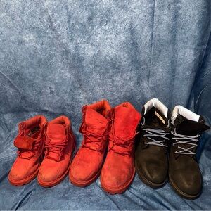 (LOT OF 3 TIMBERLANDS) Men's Waterproof Nubuck Lace-Up Boots Red Black Insulated